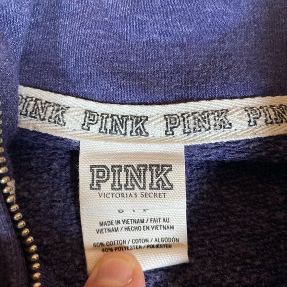 Victoria's Secret PINK 1/4 Zip Long Sleeve Pullover S Cotton Blend Blue - Picture 5 of 6